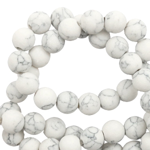 Naturstein Perlen Calcit 6mm matt mit Marble look White