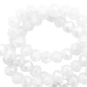 Top Glas Facett Perlen 4x3 mm rondellen White-pearl shine coating