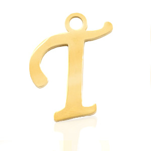 Stainless Steel - Rostfrei Stahl Anh&auml;nger Initial T Gold