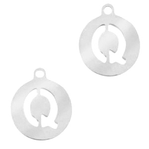 Stainless Steel - Rostfrei Stahl Anh&auml;nger 10mm Initial coin Q Silber