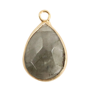 Naturstein Anh&auml;nger Tropfenform Fossil grey-gold
