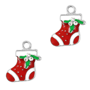 Basic Quality Metall Anh&auml;nger Weihnachtsstr&uuml;mpf Silber-rot