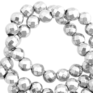 H&auml;matit Perlen rund 4mm Facett geschliffen Light grey
