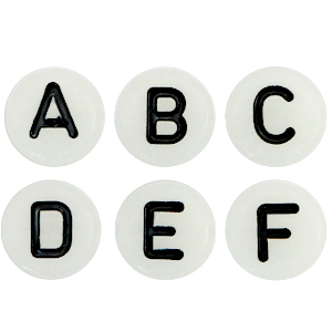 Buchstaben Perlen aus Acryl glow-in-the-dark mix Off white-black