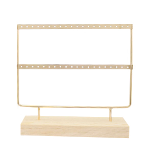 Schmuckdisplay f&uuml;r Ohrringe zwei Reihen mit Holz St&auml;nder Natural-gold