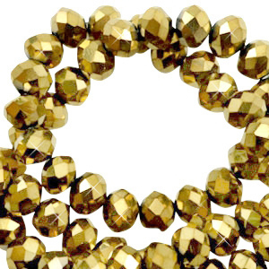 Top Glas Facett Perlen 4x3 mm rondellen Crystal dorado gold metallic