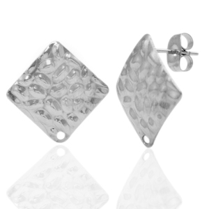 Ohrringe aus Stainless Steel - Rostfreiem Stahl Ohrstecker Quadrat geh&auml;mmert mit &Ouml;se Silber