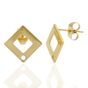Ohrringe aus Stainless Steel - Rostfreiem Stahl Ohrstecker Quadrat mit &Ouml;se Gold