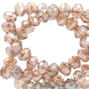 Top Glas Facett Perlen 4x3 mm rondellen Champagne beige-pearl shine coating