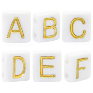 Buchstaben Perlen aus Acryl Mix White-gold