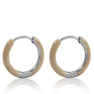 Ohrringe aus Stainless Steel - Rostfreiem Stahl Creolen Enamel 14mm Beige brown-silver