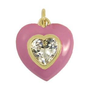 Brass TQ Metall Anh&auml;nger Herz Zirkonia Vintage pink-gold