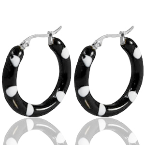 Ohrringe aus Stainless Steel - Rostfreiem Stahl Creolen Enamel 40mm Black white-silver