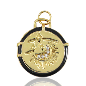Brass TQ Metall Anh&auml;nger Mond Enamel Gold-black