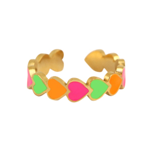 Ringe aus Stainless Steel - Rostfreiem Stahl Enamel Herz Neon multicolour-gold