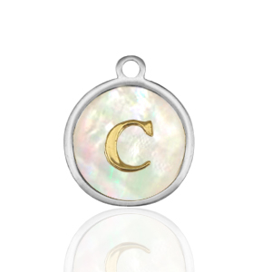 Stainless Steel - Rostfrei Stahl Anh&auml;nger 12mm shell initial C White (Naturliche Farbe Muschel)-silver