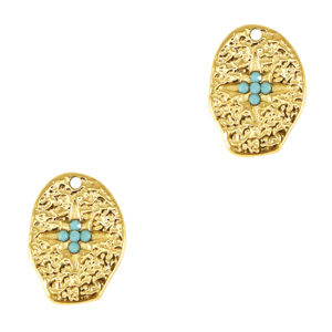 Stainless Steel - Rostfrei Stahl Anh&auml;nger irregular Kreuz Enamel Gold-light blue
