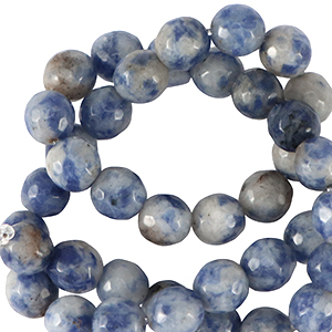 Naturstein Perlen Sodalith und Mikrokline 6mm Facett geschliffen Dark blue-white