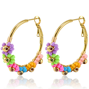 Ohrringe aus Stainless Steel - Rostfreiem Stahl Creolen Blume 35mm Gold-multicolour