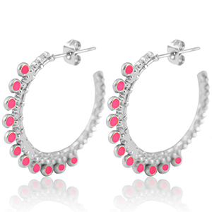 Ohrringe aus Stainless Steel - Rostfreiem Stahl Creolen 30mm Silver-bright pink