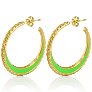 Ohrringe aus Stainless Steel - Rostfreiem Stahl Creolen 30mm Gold-neon green