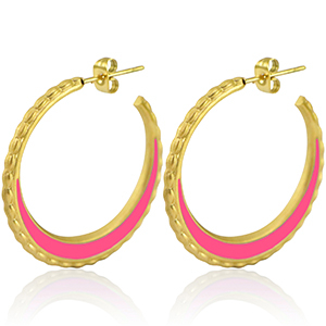 Ohrringe aus Stainless Steel - Rostfreiem Stahl Creolen 30mm Gold-magenta