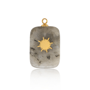 Stainless Steel - Rostfrei Stahl Anh&auml;nger Rectangle Sun Gold-grey