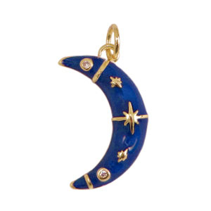 Brass TQ Metall Anh&auml;nger Mond Enamel Gold-blue
