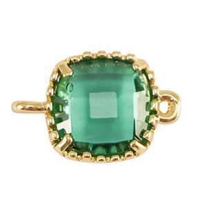 Kristallglas Zwischenst&uuml;cke Viereck Emerald green-gold