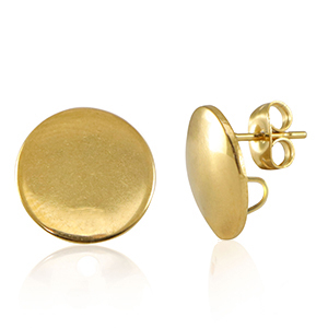 Stainless Steel - Rostfrei Stahl Schmuckzubeh&ouml;r Ohrringe / Ohrstecker mit &Ouml;se 15mm Gold
