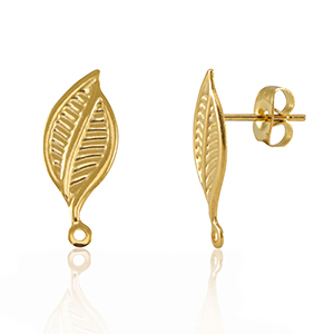 Stainless Steel - Rostfrei Stahl Schmuckzubeh&ouml;r Ohrringe / Ohrstecker Blatt mit &Ouml;se Gold