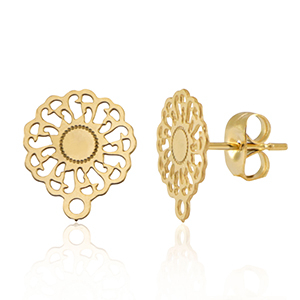 Stainless Steel - Rostfrei Stahl Schmuckzubeh&ouml;r Ohrringe / Ohrstecker 14mm Blume mit &Ouml;se Gold