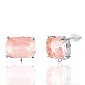 Ohrringe / Ohrstecker aus Kristallglas mit &Ouml;se Rechteck Peach-silver