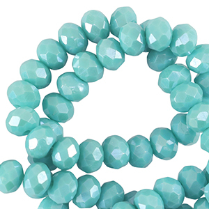 Top Glas Facett Perlen 3x2mm rondellen Light teal blue-pearl shine coating