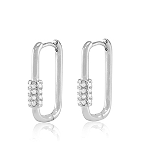 Brass TQ Metall Ohrringe Creolen Zirkonia Oval Silver