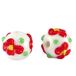 Handbemalt Glasperlen Blume White-red