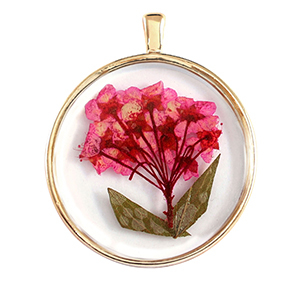 Anh&auml;nger mit getrockneter Blume Gold-pink green