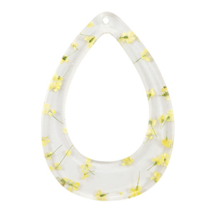 Resin Anh&auml;nger mit getrockneter Blume Tropfen Yellow