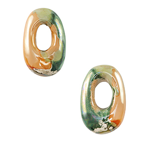 DQ Griechische Keramik Perlen Oval Light green-orange&nbsp;