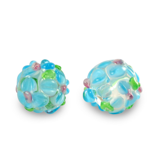 Handbemalt Glasperlen Blume Transparent-blue green