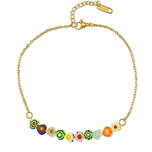Fusskettchen aus Stainless Steel - Rostfreiem Stahl Millefiori Gold-multicolour