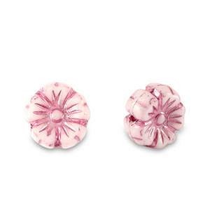 B&ouml;hmische Perlen Blume 7mm Magenta pink metallic-white