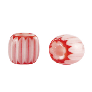 Millefiori-Perlen Tube White-red