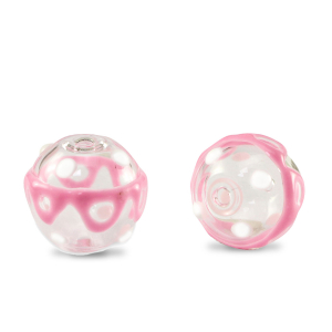Handbemalt Glasperlen 14mm Transparent-pink white