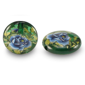 Glasperlen 14mm Blume Green transparent-blue