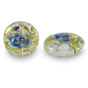 Glasperlen 14mm Blume Transparent-blue