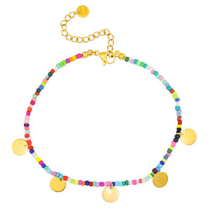Fusskettchen aus Stainless Steel - Rostfreiem Stahl Rocailles und M&uuml;nzen Gold-Multicolour