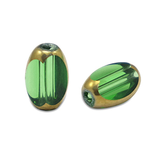 Glasperlen oval Facett Grass green transparent-gold