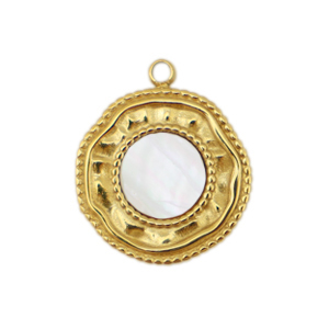 Stainless Steel - Rostfrei Stahl Anh&auml;nger Muschel Salzwasserperlmutt Irregular Gold-white (Naturliche Farbe Muschel)