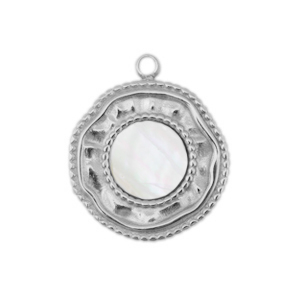 Stainless Steel - Rostfrei Stahl Anh&auml;nger Muschel Salzwasserperlmutt Irregular Silver-white (Naturliche Farbe Muschel)